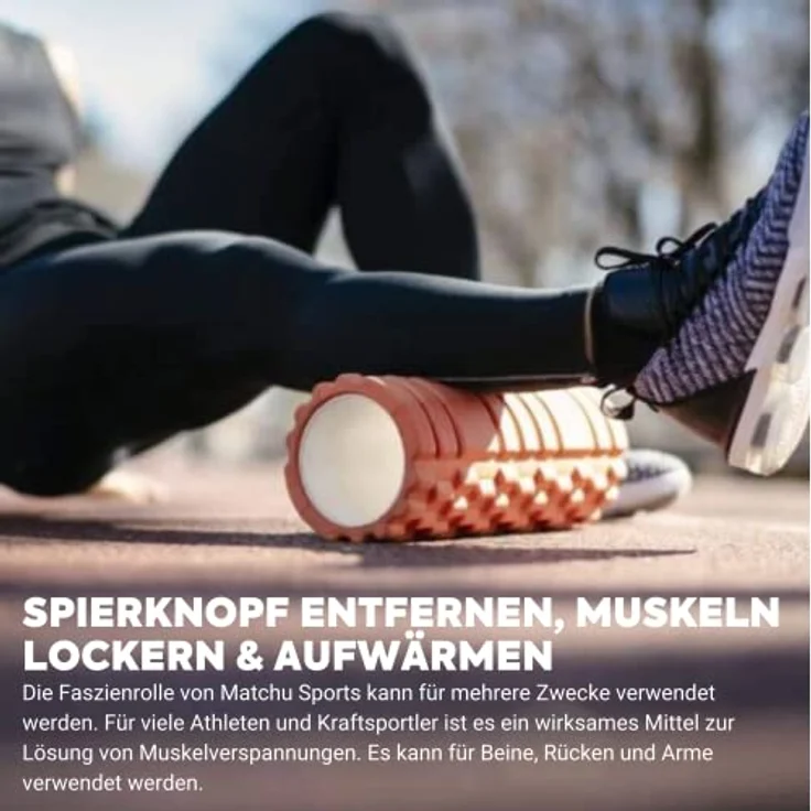 MATCHU Faszienrolle - Massageroller in Mittel, 33x14 cm, Schwarz - Für Selbstmassage und Muskelauflockerung, leicht transportabel, verschiedene Härtegrade verfügbar – Bild 4