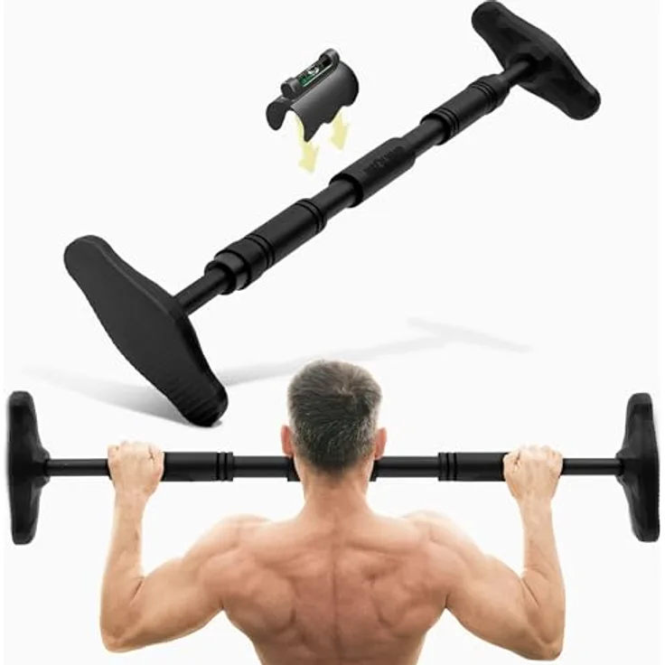 NEOLYMP Klimmzugstange Türrahmen ohne Schrauben mit Pull up Bar E-Book - Klimmzug Stange verstellbar 70-100 cm mit Gewindesperre für sicheren Halt bis zu 200kg (Schwarz)