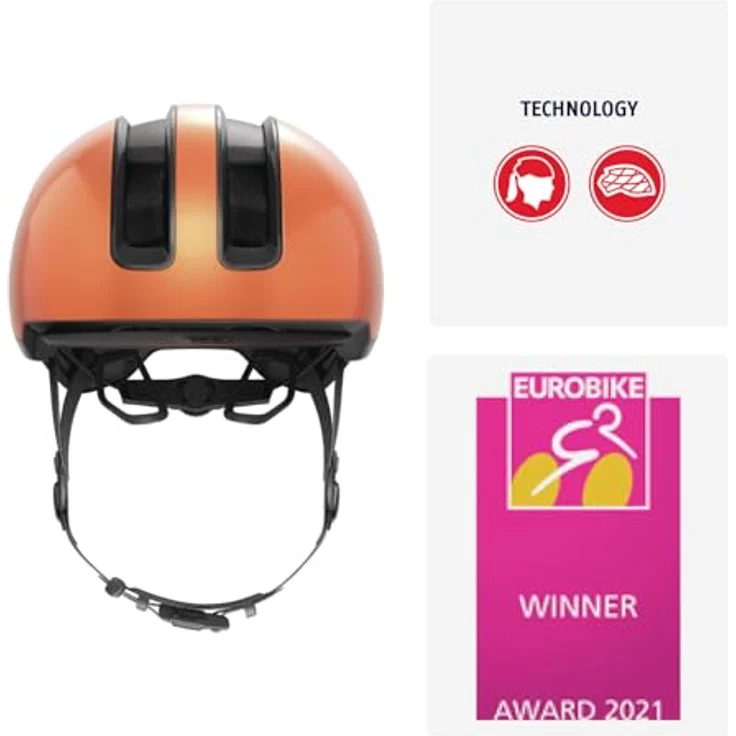 Abus HUD-Y, Velohelm für Stadtfahrten (51 - 55 cm), mit wiederaufladbarem magnetischen Heck-LED und futuristischem Design – Bild 2
