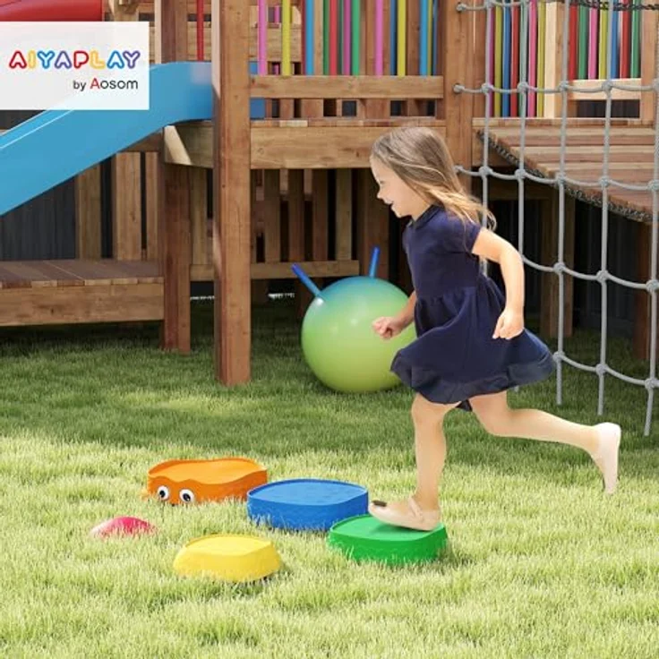 AIYAPLAY Balanciersteine für Kinder, 5 Stück Rutschfeste Trittsteine für Gleichgewicht und Motorik, für Kinder 2-8 Jahre, Drinnen und Draußen, farbenfroh – Bild 2