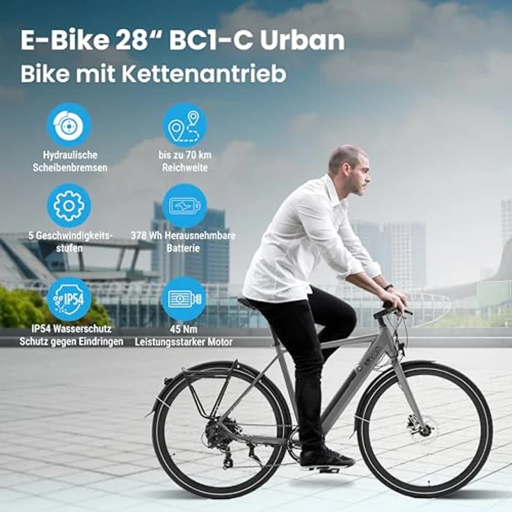 AsVIVA E-Bike BC1-C, 28 Zoll Pedelec mit 250W Bafang Heckmotor, 10,5Ah Akku, 7-Gang Kettenschaltung, hydraulischen Scheibenbremsen und USB-Ladefunktion – Bild 2