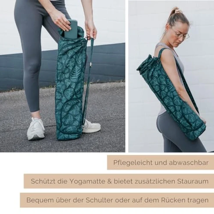 Bodhi Yogatasche ASANA Bag Cotton | Maharaja Collection | Yogamattentasche in verschiedenen Größen | Baumwolltasche für Yogamatte & Zubehör | inkl. Außentaschen | 60 cm | Bodhi Leaves/deep Green – Bild 5