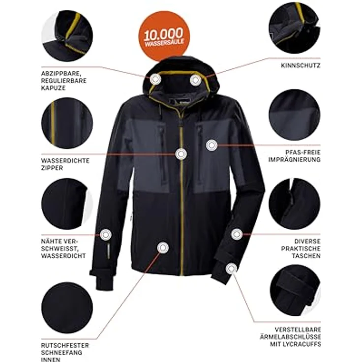 Killtec Ksw 47 Mn, Skijacke für Herren, wasserdicht und atmungsaktiv, schwarz-blau, Größe L – Bild 5
