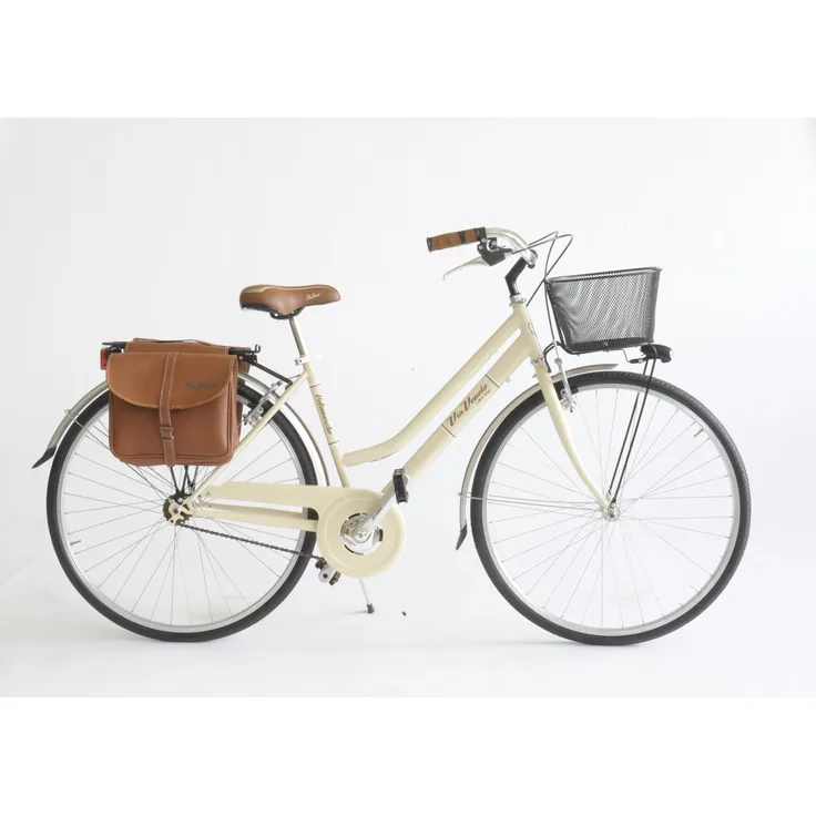 Via Veneto Cityfahrrad 28 Zoll 603 Lady Beige, Retro Design mit LED Beleuchtung und Alu V-Bremsen
