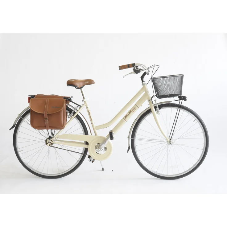 Via Veneto Cityfahrrad 28 Zoll 603 Lady Beige, Retro Design mit LED Beleuchtung und Alu V-Bremsen