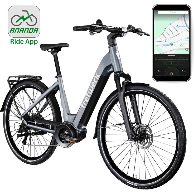 Tretwerk Amber E-Bike Damen, 28 Zoll Hollandrad mit 14,9 Ah Akku, anthrazit, 48 cm, geeignet für 155-185 cm Körpergröße