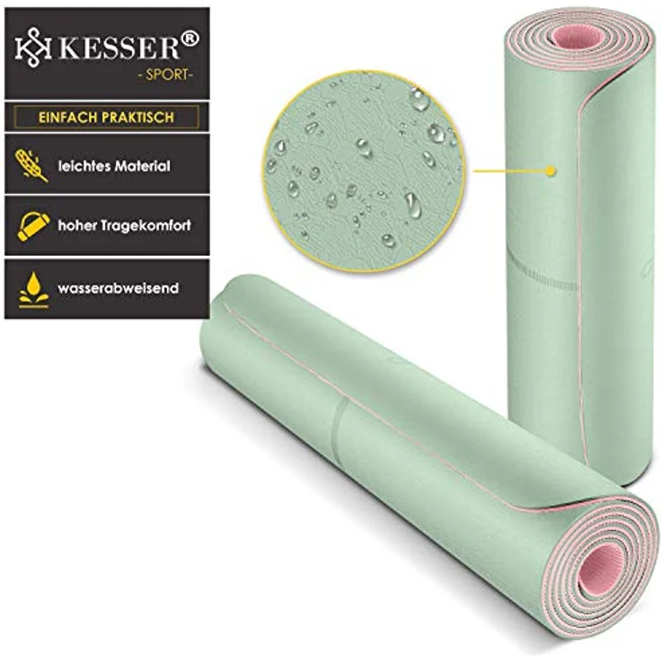KESSER® Gymnastikmatte mit Tragegurt rutschfest TPE Yogamatte Gepolstert & rutschfest Fitnessmatte, 183 x 61 Trainingsmatte für Fitness Sportmatte, Pilates & Gymnastik Workout extradick (Mint/Rose) – Bild 2