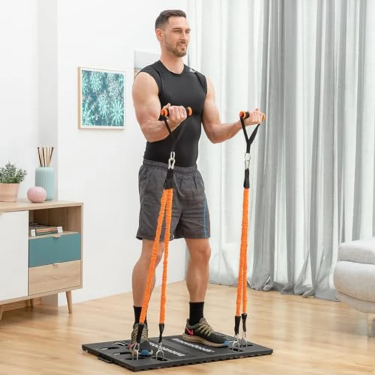 InnovaGoods - Gympak Max Tragbares Trainingssystem, Verstellbare Widerstandsbänder bis 70kg, Zusammenklappbar, Schwarz, Naturkautschuk – Bild 5