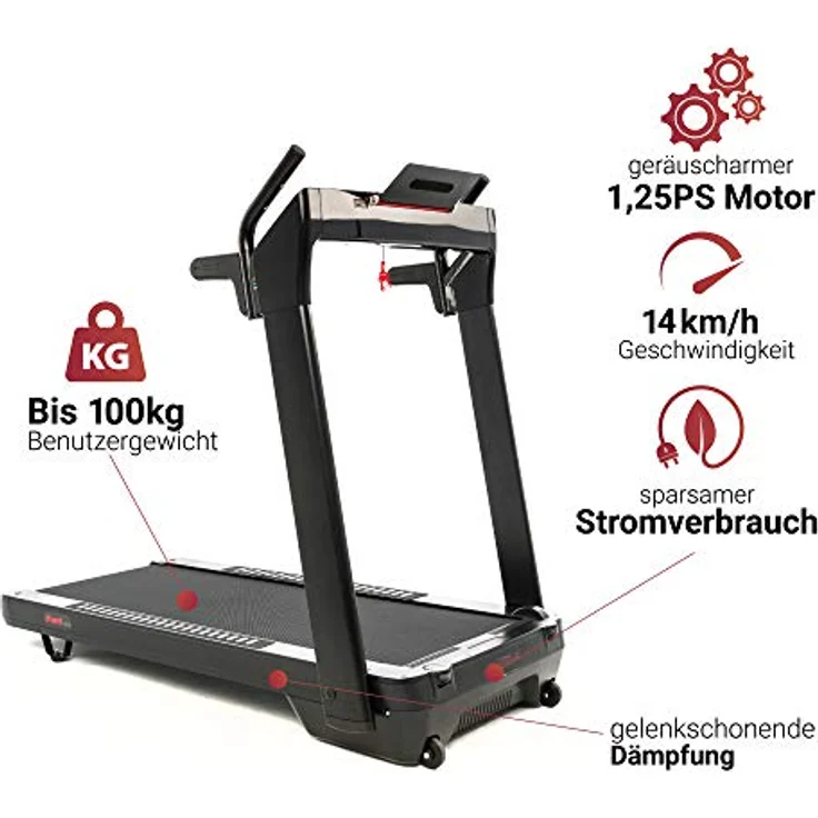 FUEL Fitness LB100 Laufband für zuhause, Ultra-Slim Laufband elektrisch, klappbar mit Steigung, 14 km/h, KEIN Aufbau, 130x48cm Lauffläche, APP-kompatibel, Pulsgurt inkl – Bild 5