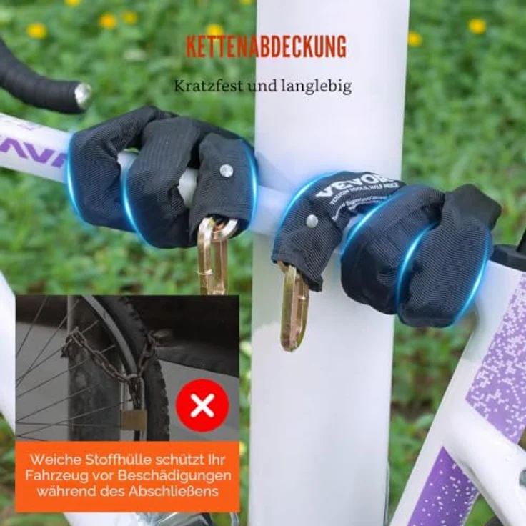 VEVOR Fahrradkettenschloss 1,8 m, robuster Diebstahlschutz aus Schmiedestahl mit Kratzschutz, ideal für Fahrräder, Motorräder und mehr – Bild 4
