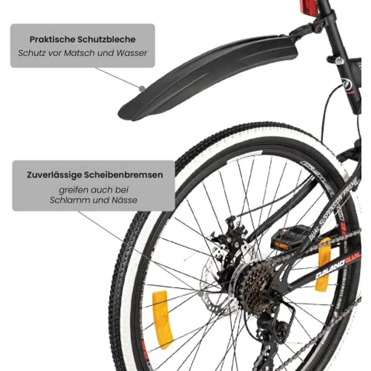 Galano Volt DS Mountainbike Fully, 26 Zoll, 21 Gang, für Jugendliche ab 160 cm, Farben: weiß/grün, schwarz/grün, schwarz/rot – Bild 5