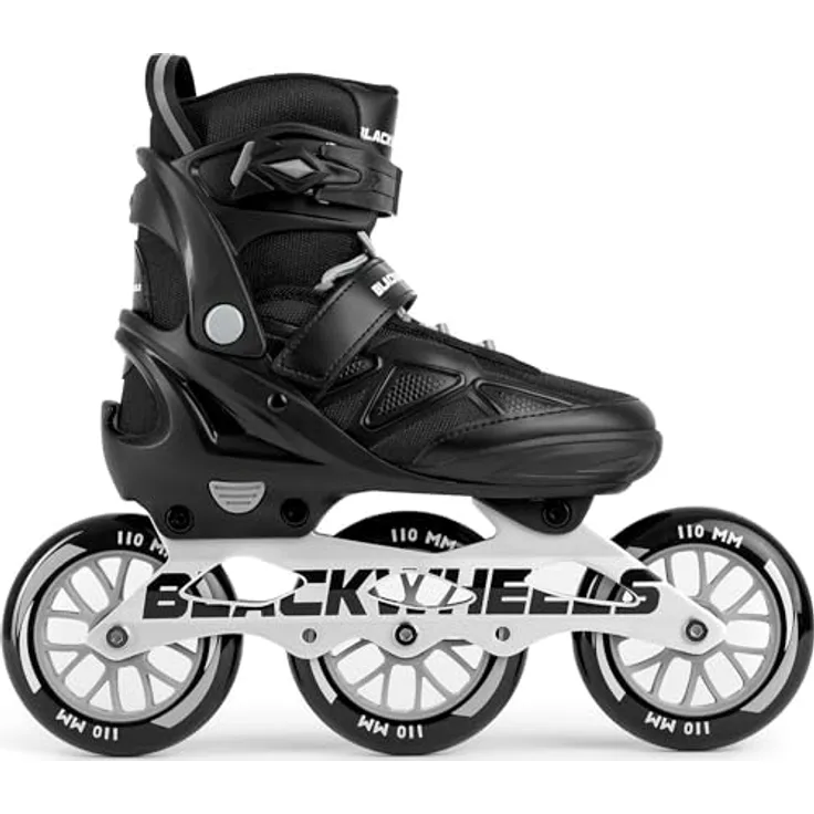 BLACKWHEELS Dynamic Inlineskates, drei-Räder-Anordnung für optimale Geschwindigkeit, 110 mm Räder, größenverstellbar 39-42, Schwarz