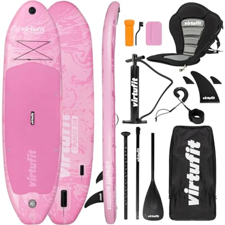 VirtuFit Supboard Cruiser 305, Pink, aufblasbares SUP-Board mit Kajak-Sitz, Zubehörpaket und Tragetasche, hohe Stabilität bis 180 kg – Bild 1