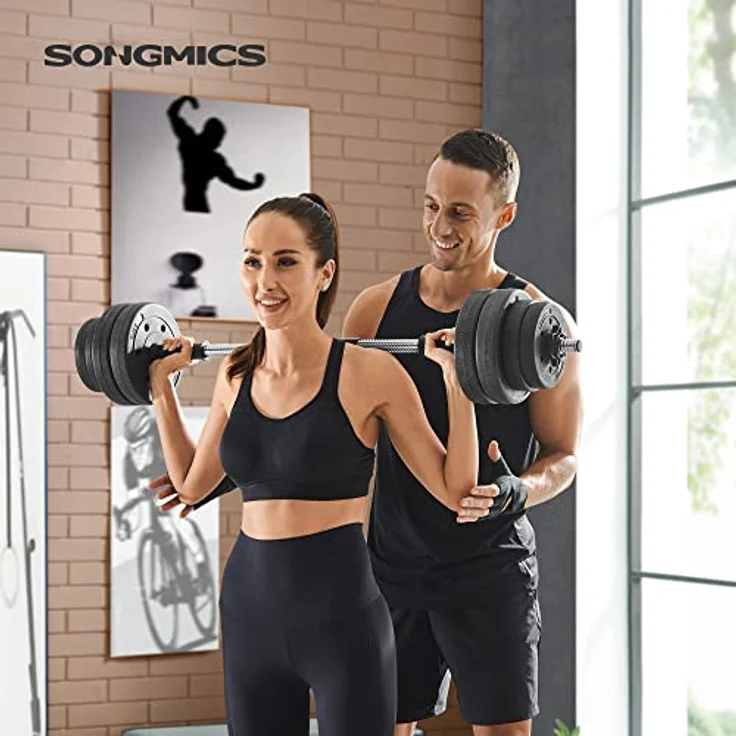 SONGMICS verstellbares Kunststoff Hantelset mit Verbindungsstahlrohr, 2 x 15 kg, rutschfeste Griffe, 35 x 14 cm - Preisvergleich – Bild 2