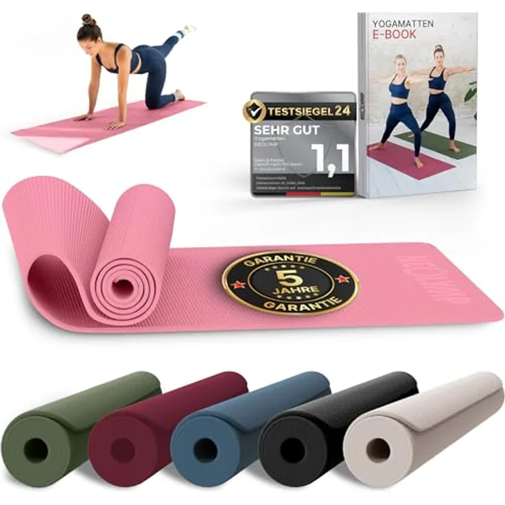 NEOLYMP Yogamatte rutschfest, gelenkschonend, 183x61cm PVC Fitnessmatte für Yoga, Pilates, Workout, Altrosa