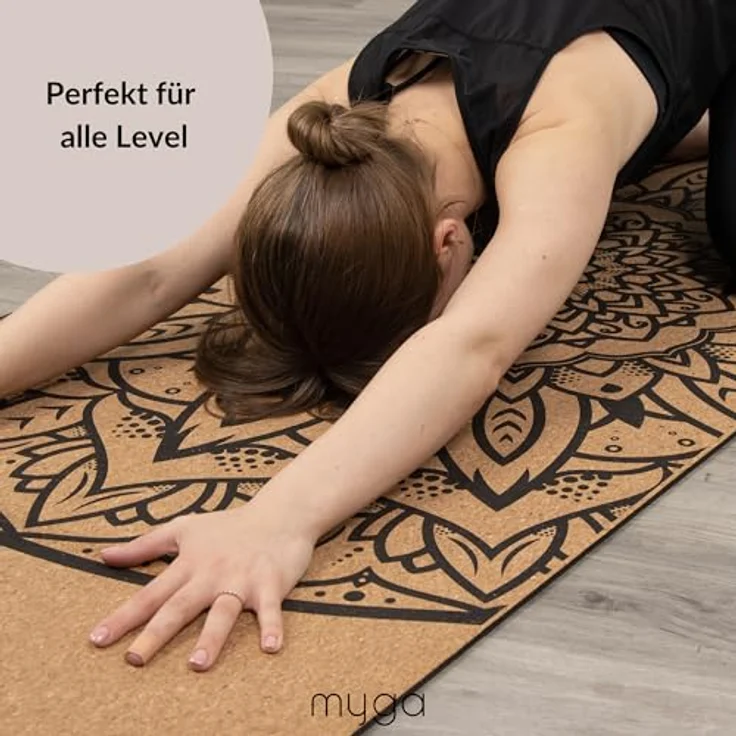 Myga XL Kork Yogamatte, 200 cm x 70 cm, rutschfest, wärmeregulierend, leicht tragbar, 6 mm dick, Mandala Design, ideal für Yoga, Pilates und Meditation – Bild 3