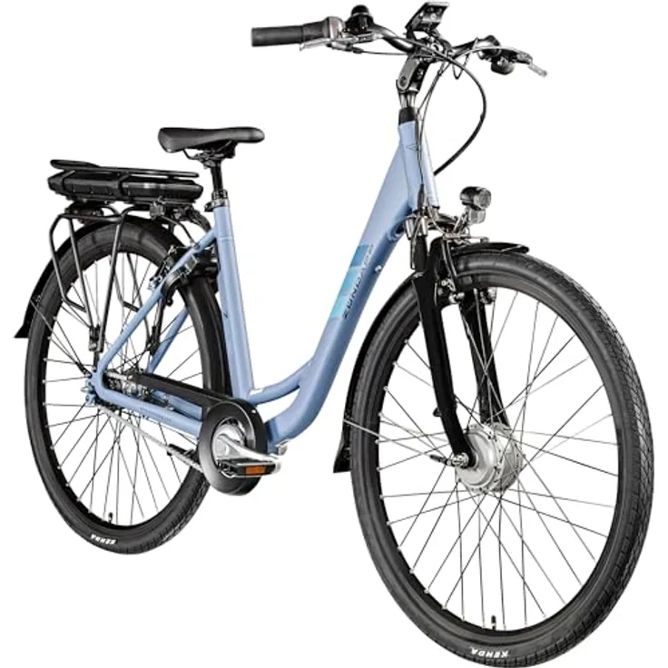 ZÜNDAPP Z502 E-Bike Damen 28 Zoll Pedelec mit 7 Gang Shimano Schaltung, 522 Wh Akku, Dusty Blue, 50 cm