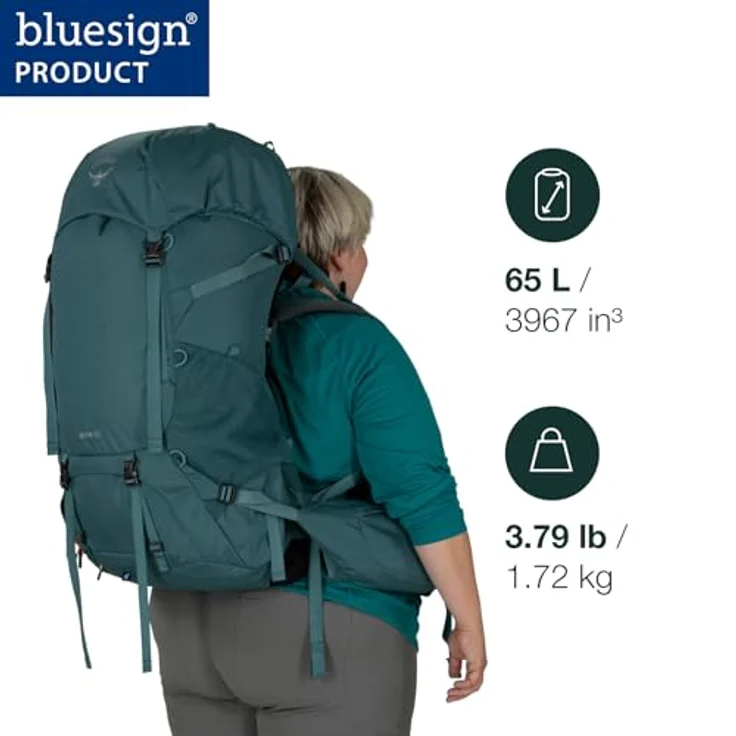 Osprey Renn Trekkingrucksack 67 cm, robuster Wanderrucksack aus 100% Polyester, grün – Bild 2
