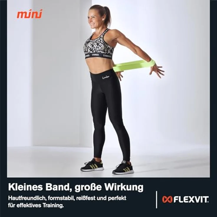 FLEXVIT Mini 3er Set Basic, Fitnessbänder für Stabilisation und Aktivierung, Widerstand Leicht bis Mittel, Gelb/Rot/Blau, Waschbar und Hautfreundlich, MADE IN GERMANY – Bild 4