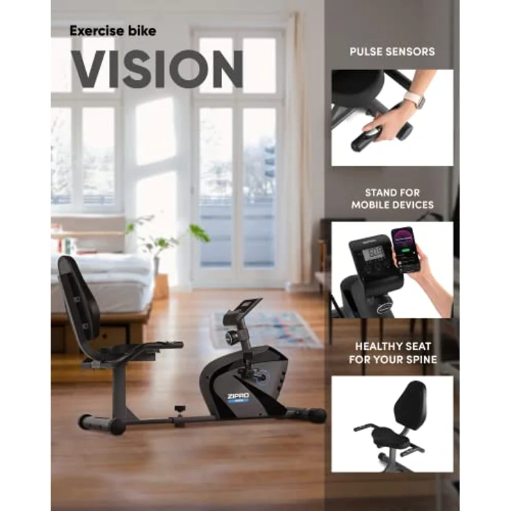 Zipro Heimtrainer Fahrrad Vision, Ergometer Fitnessbikes, Magnetisches Fahrradtrainer, Ergometer Fahrrad bis 120kg, Indoor Bike, Trainingsfahrrad für zuhause, Fahrradergometer Batteriebetrieben – Bild 3