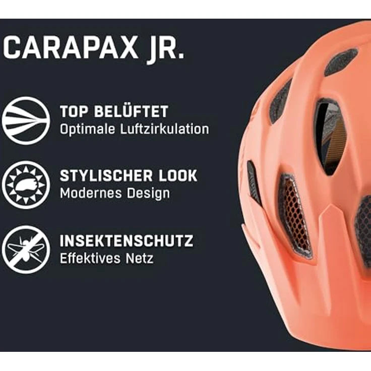 Alpina Junior Carapax Peach Matt, Größe 51 - 56 cm - Fahrradhelm, Farbe Orange – Bild 3