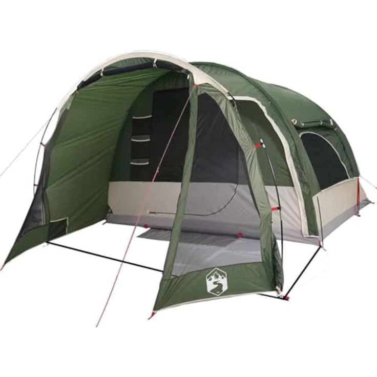 vidaXL Familienzelt, 6-Personen Campingzelt mit Steckverbindungssystem, wasserdichtes Kabinenzelt mit E-Anschluss, Wurfzelt, Grün aus 185T Polyester – Bild 1