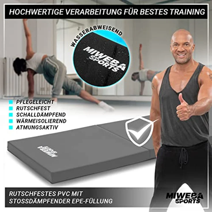 Miweba Sports Gymnastikmatte GM100 - Klappbare Weichbodenmatte - 180x60x5cm - Rutschfeste Sportmatte - Fitnessmatte - Turnmatte - Trainingsmatte - Bodenmatte - Spielmatte - Yogamatte (Grau) – Bild 4
