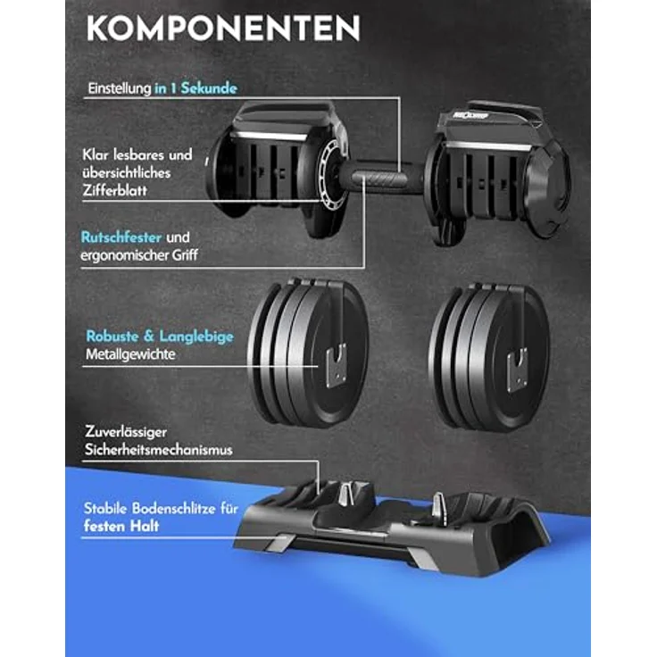 NEOLYMP 3 in 1 Hanteln Set 40kg – Verstellbare Kurzhanteln, Langhantel & Kettlebell mit Gewichten 2-40kg – Platzsparendes Hantelset für Ganzkörper-Workout – Bild 4