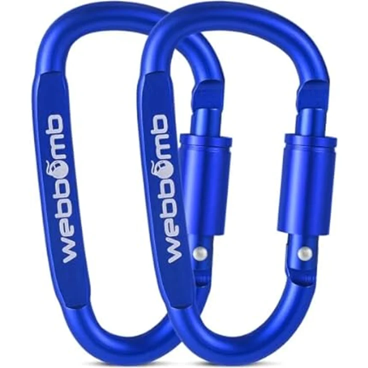 WEBBOMB® 2 Stück Karabiner Haken mit Schraubverschluss 80mm Schraubkarabiner Aluminium Karabinerhaken für Kinderwagen Hundesport Reitsport Camping Wandern Angeln Schlüsselanhänger (Blau 2 Stück) - Robuster Materialkarabiner für Abenteurer – Bild 2