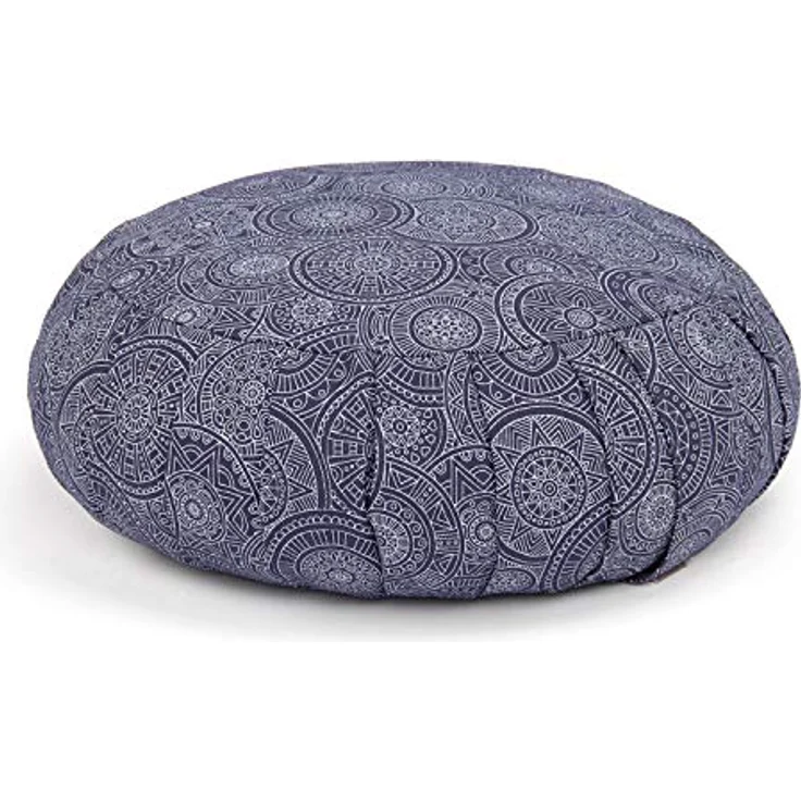 Bodhi Meditationskissen ZAFU | Sitzkissen mit Dehnfalten & praktischem Tragegriff | Bezug aus 100% Baumwolle | Bio-Dinkelfüllung | Höhe 19 cm | Maharaja Collection (Mandala/dunkelblau) – Bild 1