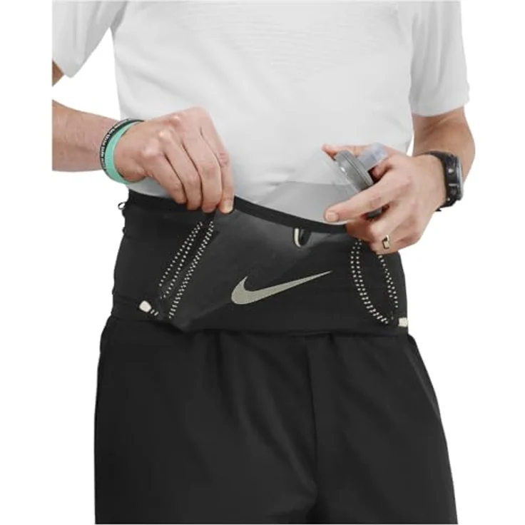 Nike Run Belt, Laufgürtel für Smartphone und Schlüssel, schweißresistent, Black/Sail/Sail, M – Bild 5