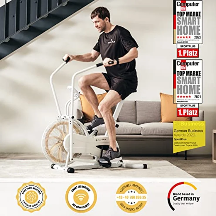 SportPlus Air Bike mit Luftwiderstand für Zuhause, Heimtrainer für HIIT,  Bike, beleuchtetes Display, bis 100 kg belastbar – Bild 2