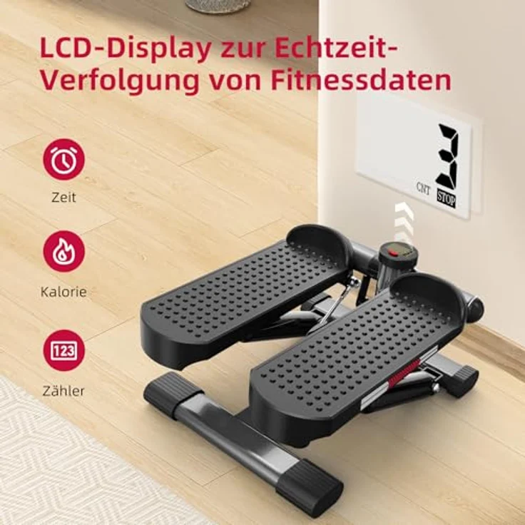 JASPORT ST1 Mini-Stepper für Zuhause, 2-in-1 Up-Down Swing Stepper mit Power Ropes, LCD-Display, Einstellbarer Widerstand, Bein- und Armtraining, Leise und Kompakt, Maximale Belastung 100 kg – Bild 4