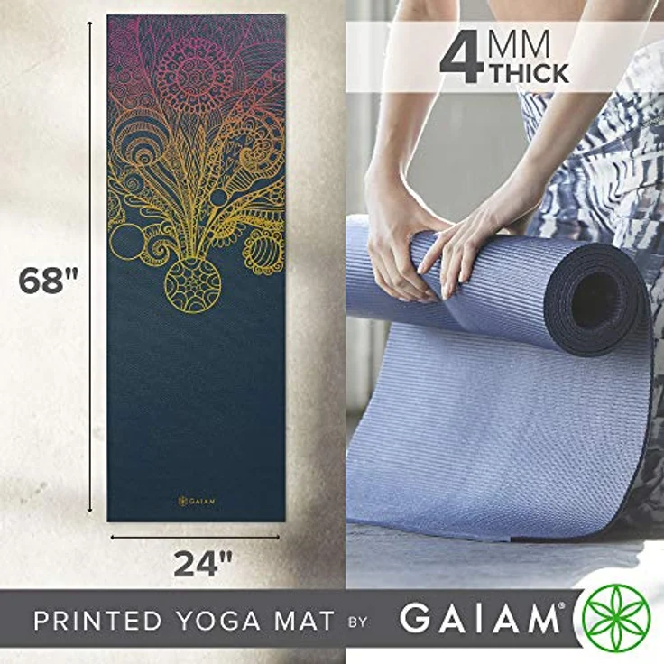 Gaiam Yogamatte Vivid Zest, 4 mm mit strukturiertem Mandala-Print, PVC, latex- und phthalatfrei, 61 cm x 173 cm – Bild 2