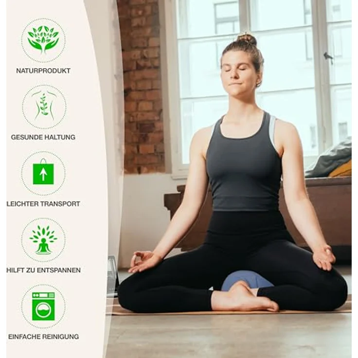 BACKLAxx® Yoga Kissen, Meditationskissen XL 35cm [30% mehr Sitzfläche], 15cm hoch mit Buchweizenfüllung, perfektes Meditation Zubehör, Yogakissen rund inkl. Videokurs - Pouf Sitzkissen Boden – Bild 2