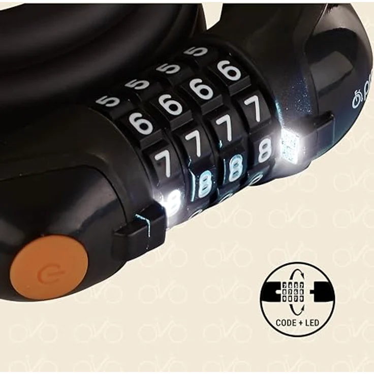 Prophete Fahrradschloss Kettenschloss, 5-Zahlen-Kombination mit LED-beleuchteter Zahlenwalze, Länge 120 cm, Farbe schwarz – Bild 2