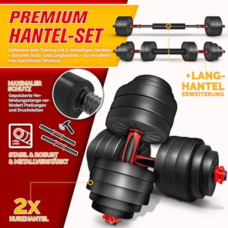 RE:SPORT 2 in 1 Hanteln Set mit Kettlebell, verstellbar bis 40kg, Kurzhantel & Langhantel, mit Sicherheitsverschlüssen und Verbindungsrohr – Bild 2