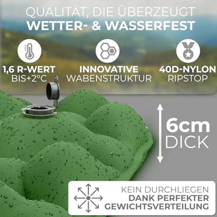 Alpenwert® Isomatte Outdoor, ultraleichte aufblasbare Luftmatratze mit kleinem Packmaß für Camping & Backpacking, ergonomisch geformt (Grün) – Bild 2