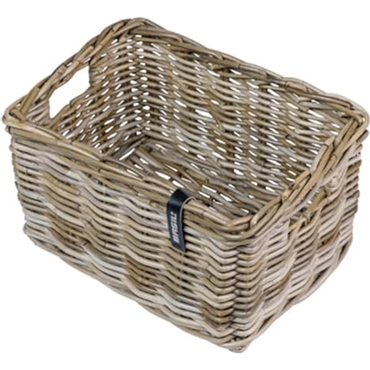Basil DAX S Rattan Fahrradkorb, Rechteckiger Aufbewahrungskorb für Vorderradgepäckträger, Grau, Handgeflochten, 20 l Volumen, Ideal für Damen- und Herrenfahrräder – Bild 1