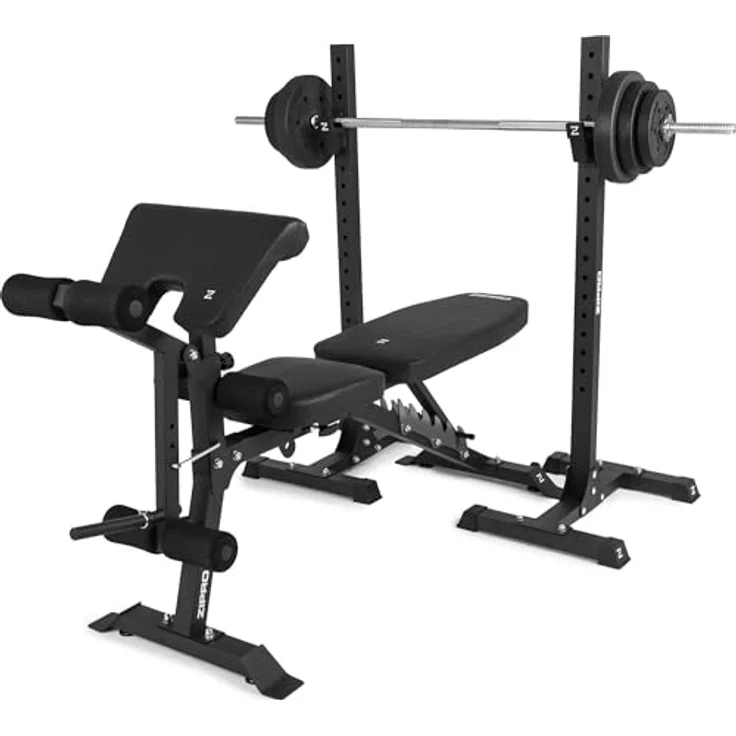 Zipro olympisches Hantelbank-Set Superset, Hantelbank mit Beinentwickler, Curlpult und Ablage, Kraftstation verstellbare Rückenlehne und Sitzkissen, Belastung 270kg, Multifunktion Trainingsbank – Bild 2