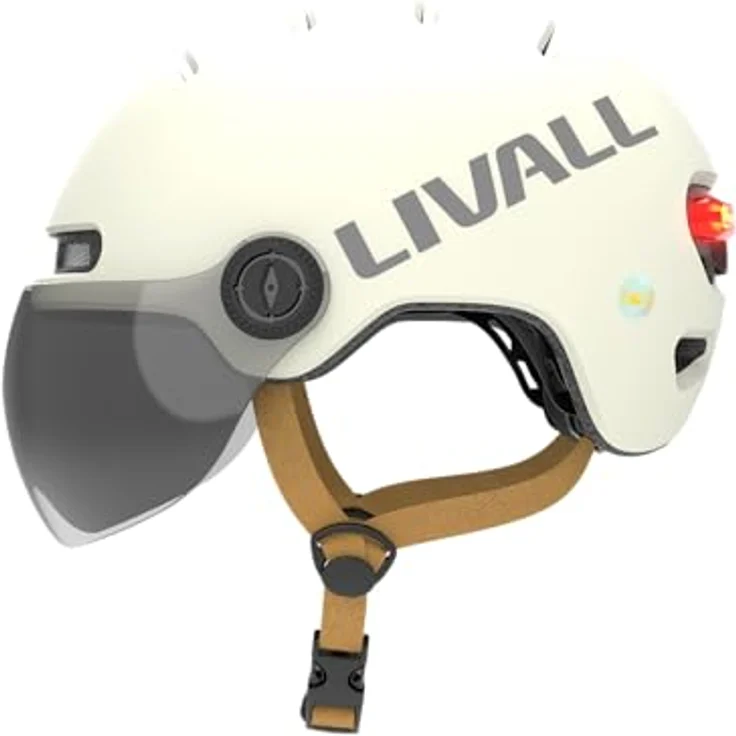 Livall L23, Fahrradhelm weiß 54-58 cm mit Schutzvisier und LED/SOS-Funktion – Bild 3