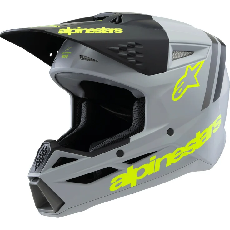 Alpinestars SM3 Radium Jugend Motocross Helm, grau/gelb matt, leichte thermo-injizierte Aussenschale, optimale Stossdämpfung, für Enduro und Cross – Bild 1