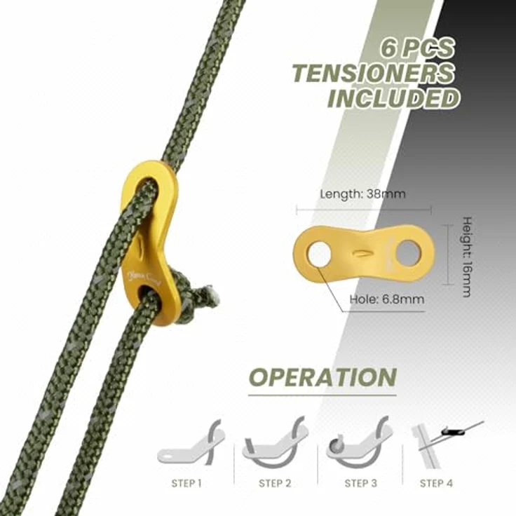 Abma Cord Zelt-Abspannseile, 30 m Zeltseil mit 6 Seilspannern, 5 mm Durchmesser, reflektierende Armee Grün, 400 kg Bruchlast – Bild 5