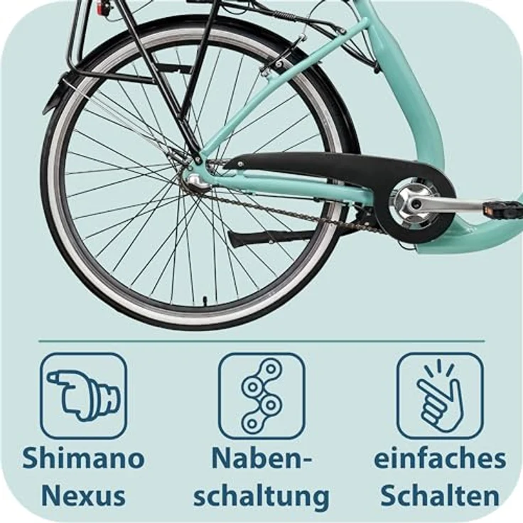 Tretwerk Linea E-Bike, 28 Zoll Tiefeinsteiger Damen Fahrrad mit 250W Nabenmotor, 95 km Reichweite, grün – Bild 6