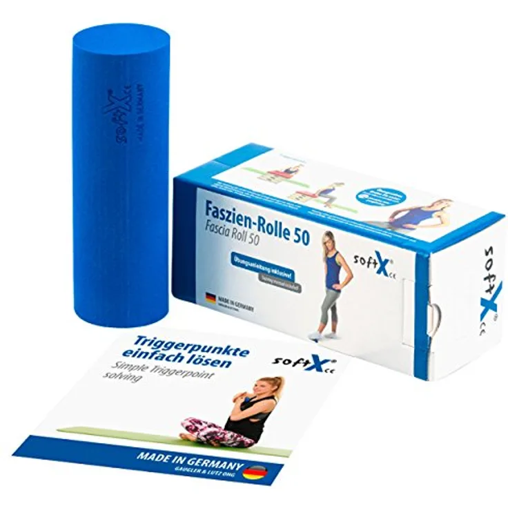softX Faszien Trainingsgerät Rolle 50, Yoga-Schaumstoffrolle, blau, ca. 15 x 5 x 5 cm
