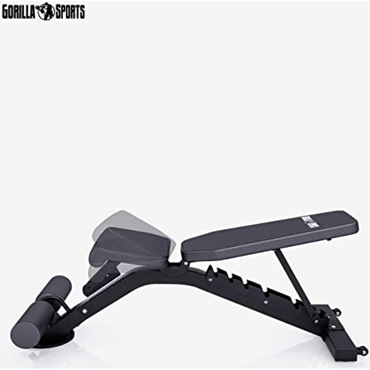 GORILLA SPORTS® Hantelbank - 8-Fach Rückenlehne und 3-Fach Sitz Verstellbar, 156x51x114cm, bis 400 kg Belastbar, Multifunktion, mit Beinhalterung - Schrägbank, Negativbank, Flachbank, Trainingsbank – Bild 2