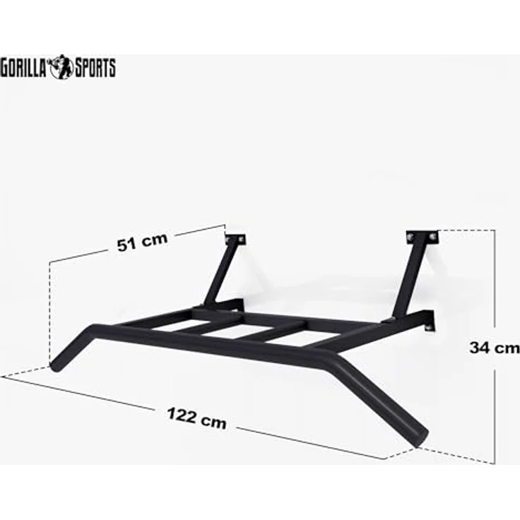 GORILLA SPORTS® Profi Klimmzugstange - Wandmontage, Multigriff, 122 x 51 x 34 cm, Stabil, inkl. Montagematerial, Stahl, Schwarz - Pull Up Bar, Turnstange, Reckstange, für Zuhause – Bild 3