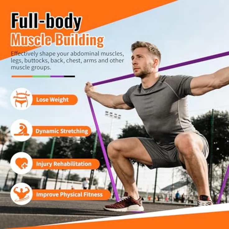 Fokky Widerstandsbänder Resistance Bands Set, 4 Stufen mit Türanker & Schutzpads, Gymnastikband für Muskelaufbau und Krafttraining, schwarz-lila-grün-orange – Bild 3
