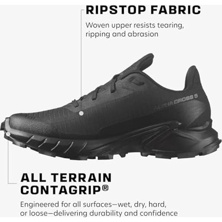 Salomon Alphacross 5 W Damen Wanderschuh, Schwarz, Größe 6, nahtloses Obermaterial, OrthoLite Einlegesohle, Contagrip Außensohle – Bild 3