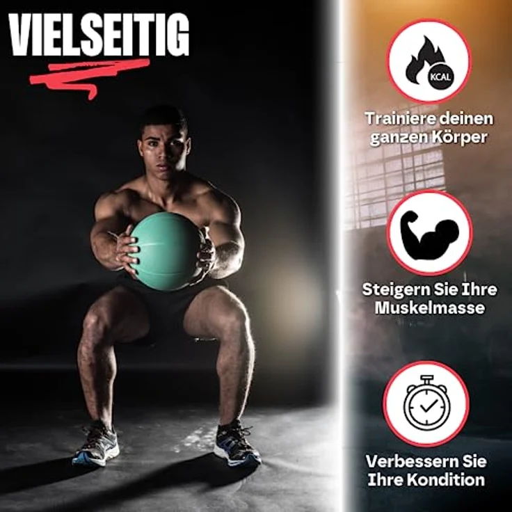 Matchu Sports | Medizinball | Medicine Ball | Vollgummi | Durchmesser 19 cm | 2KG | Rot – Bild 2